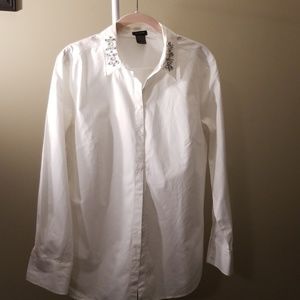 Ann Taylor white button down with gem collar.